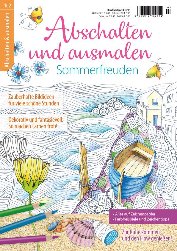 Die Abbildung zeigt das Titelblatt der Zeitschrift Abschalten und Ausmalen Ausgabe 2 Sommerfreuden